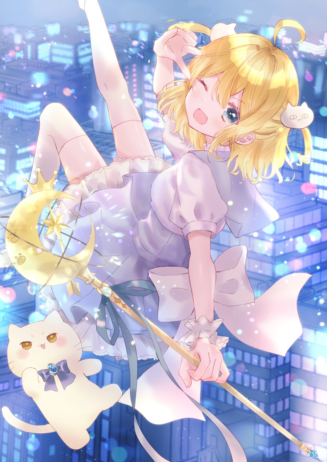 azarashi6, neko, seifuku, skirt_lift, thighhighs, weapon