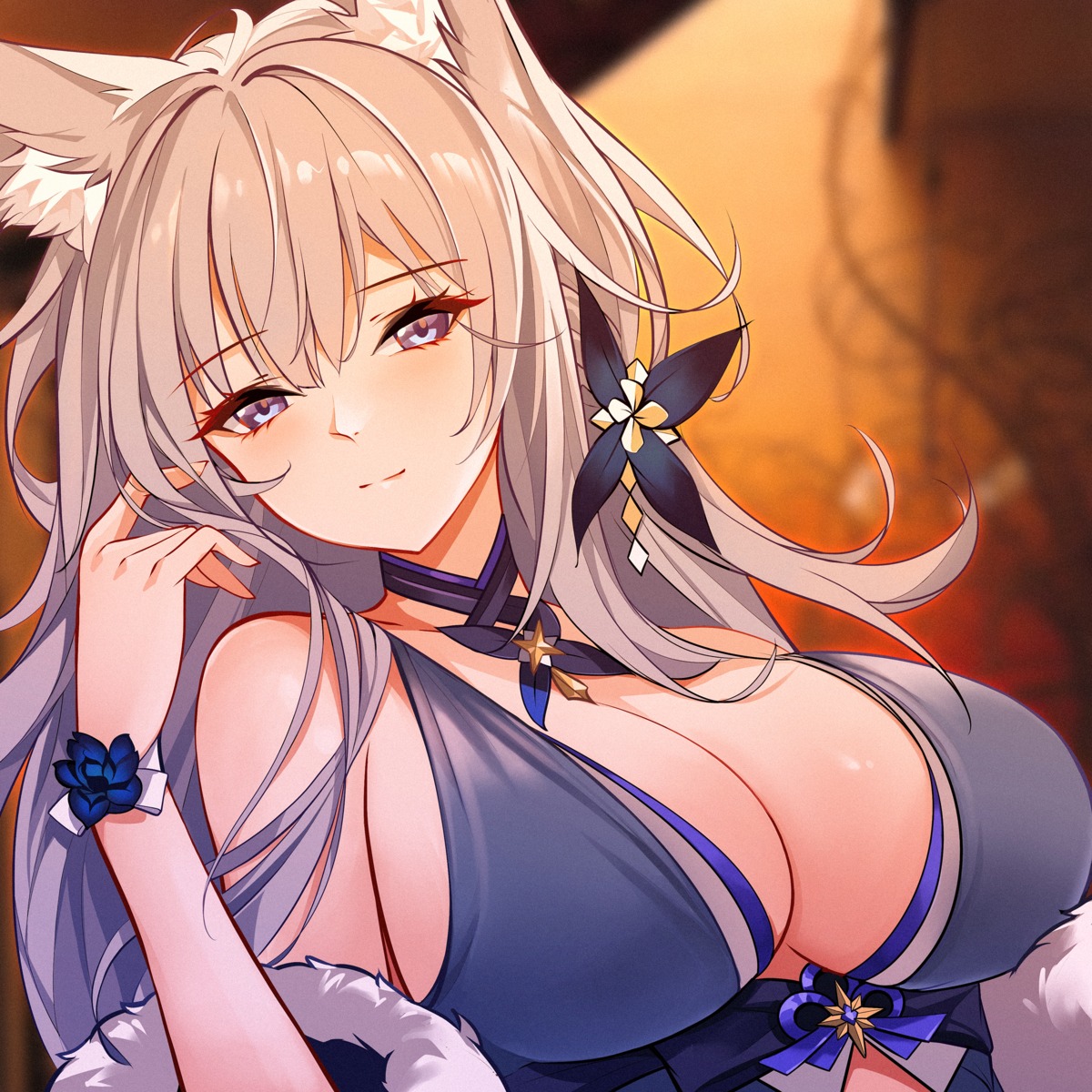 animal_ears, azur_lane, cleavage, japanese_clothes, kitsune, no_bra, rabe26k, shinano_(azur_lane)