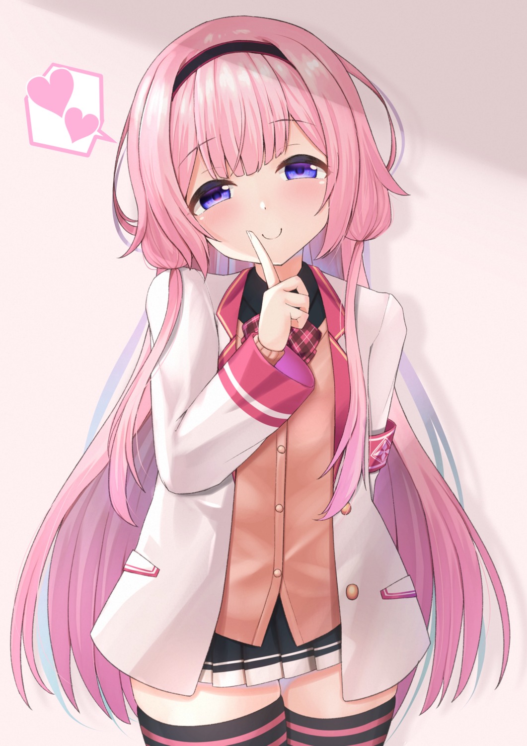 nijisanji, seifuku, suou_sango, sweater, tagme, thighhighs, toriniku_(selene1050)