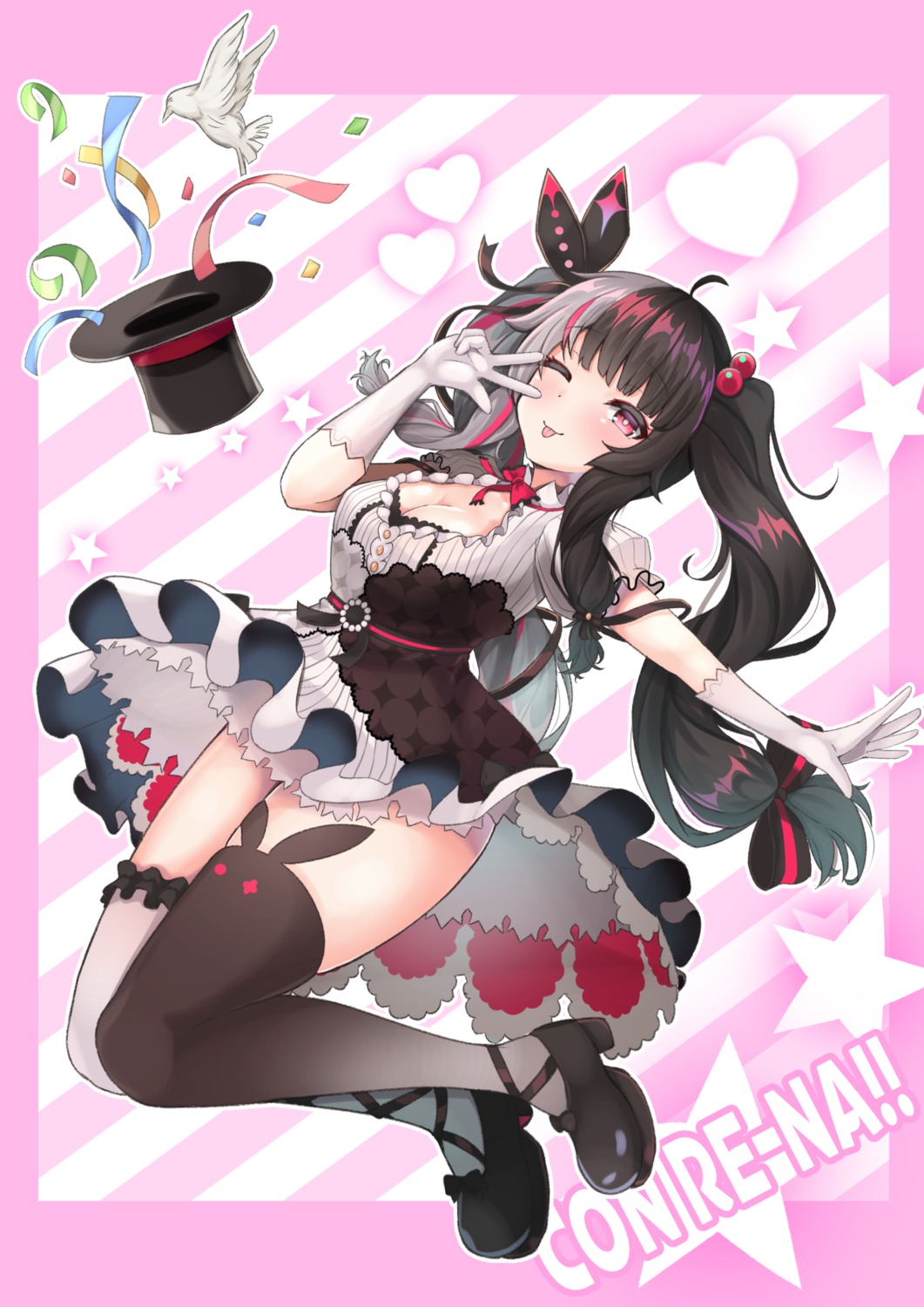 cleavage, heels, nijisanji, skirt_lift, thighhighs, toriniku_(selene1050)