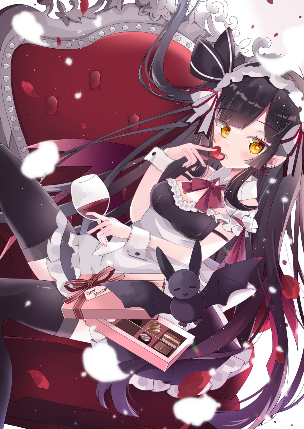 cleavage, maid, pointy_ears, skirt_lift, thighhighs, valentine, yuzuki_yugina08