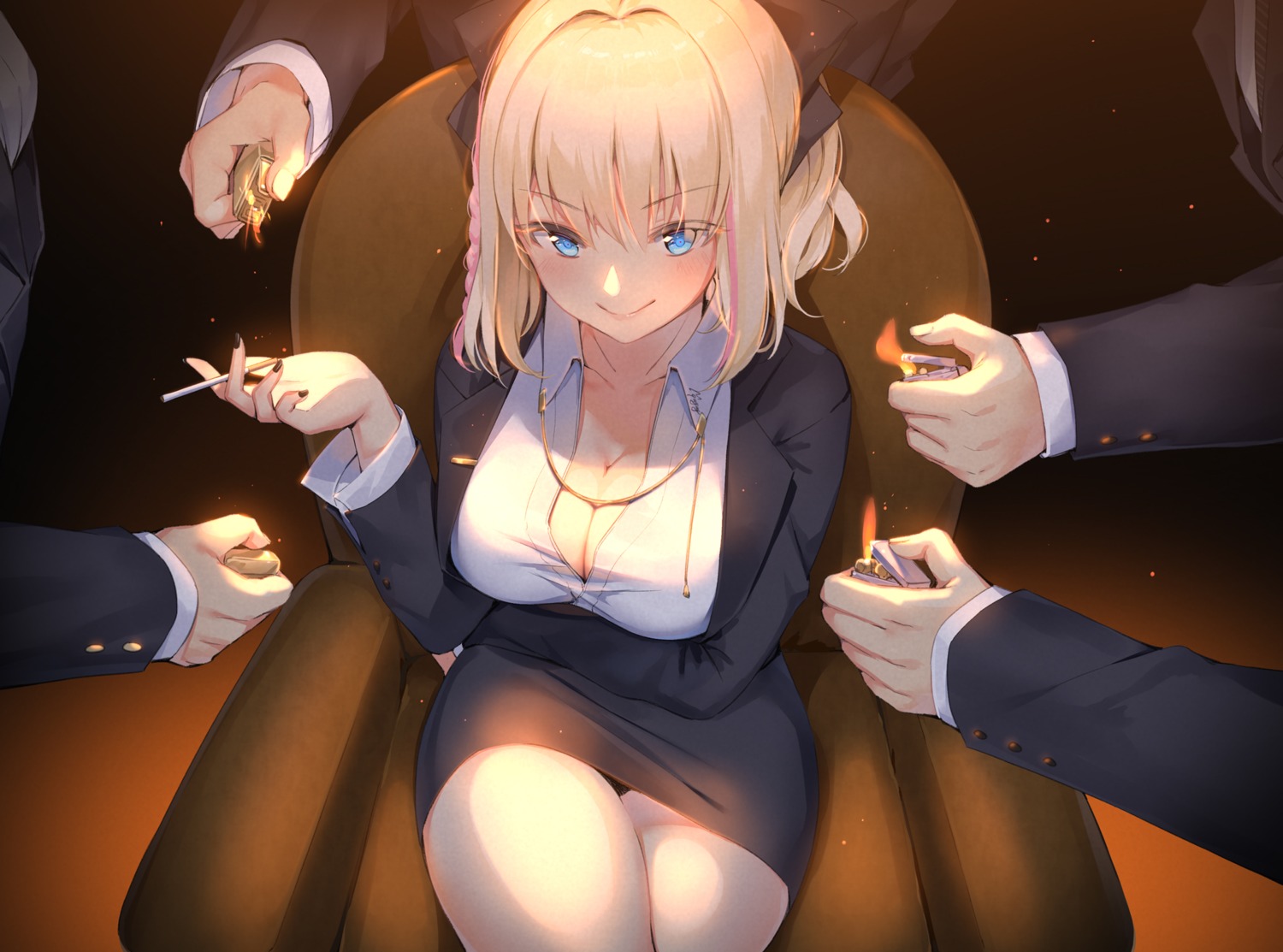 azur_lane, breast_hold, business_suit, cleavage, maya_g, open_shirt, pantsu, richmond_(azur_lane)