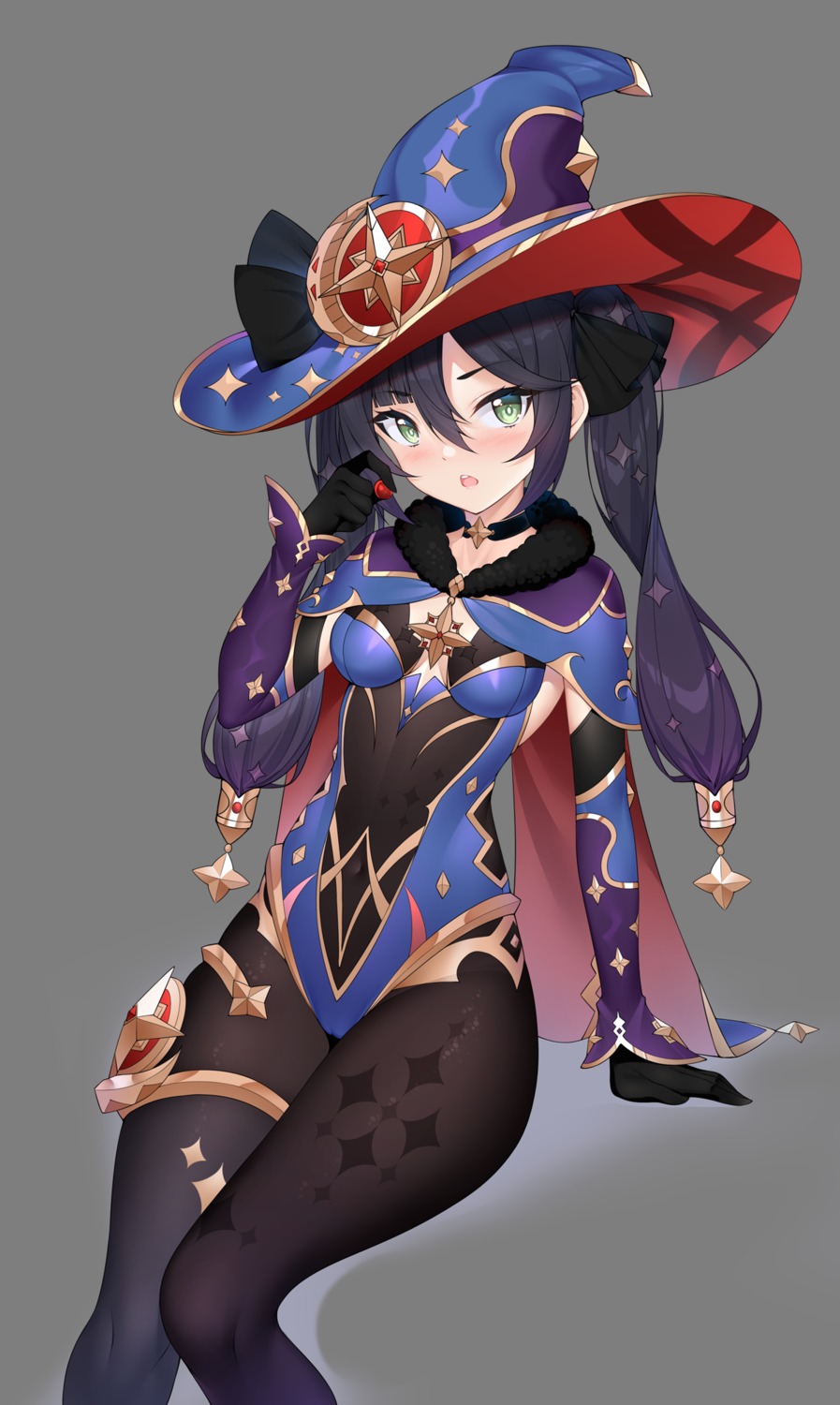 garter, genshin_impact, leotard, mona_megistus, no_bra, pantyhose, witch, wu_yao_jun
