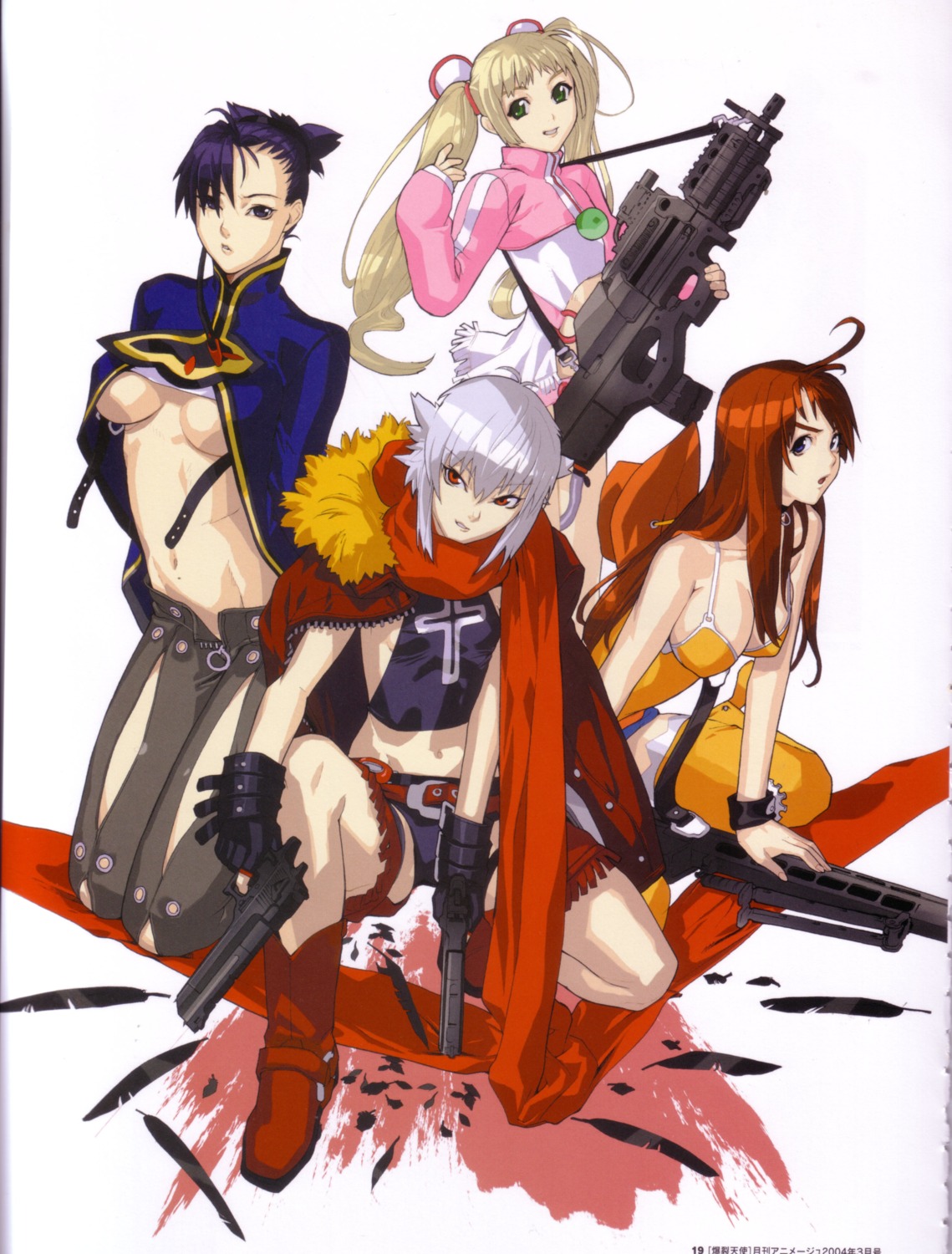 amy, bakuretsu_tenshi, cleavage, dress, gun, hakua_ugetsu, jo, meg_(bakuretsu_tenshi)