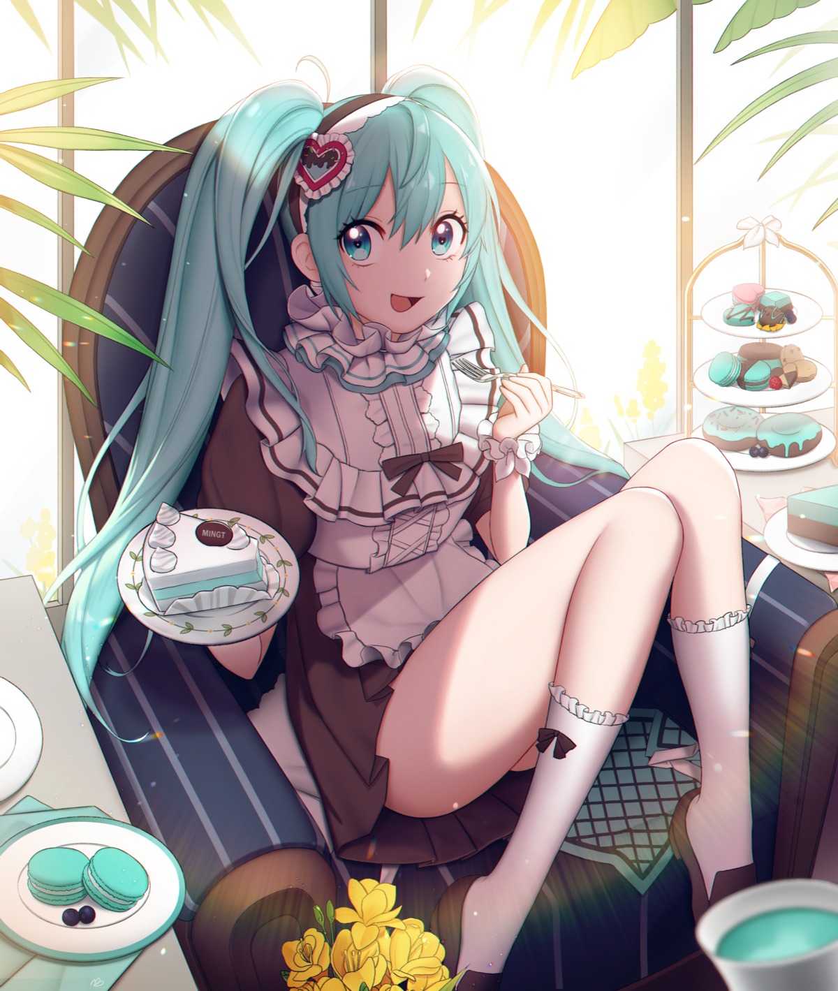 hatsune_miku, himing, maid, skirt_lift, vocaloid