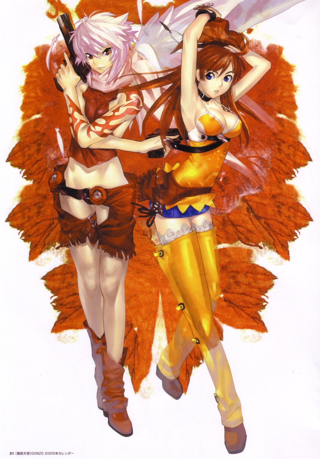 bakuretsu_tenshi, gun, hakua_ugetsu, jo, meg_(bakuretsu_tenshi)