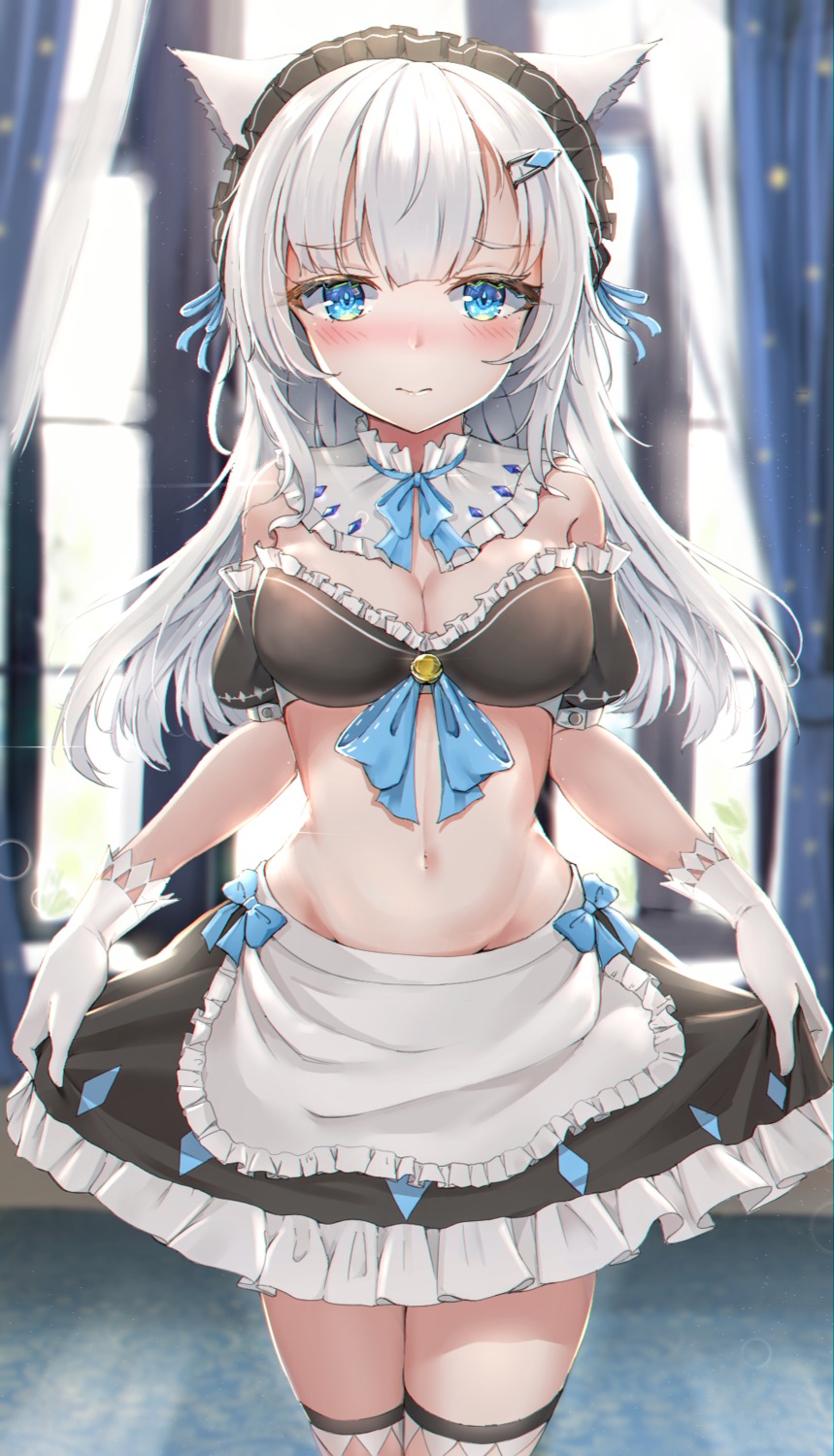animal_ears, futasan, garter, maid, no_bra, skirt_lift