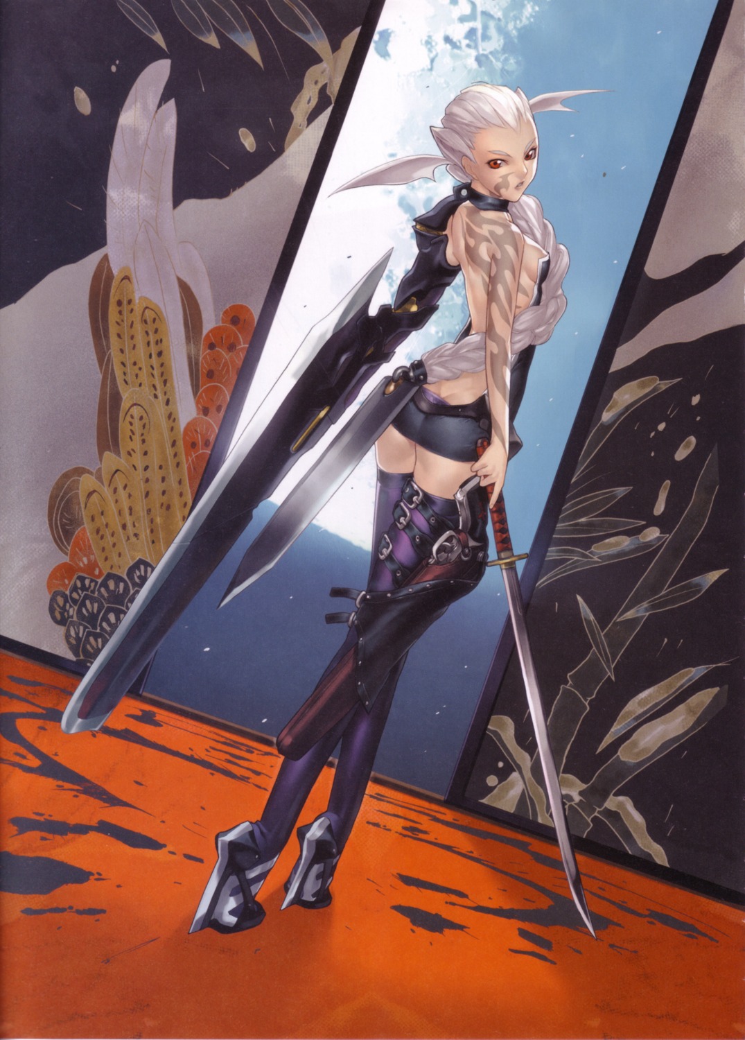 ass, bakuretsu_tenshi, dress, gun, hakua_ugetsu, heels, maria_(bakuretsu_tenshi), sword, thighhighs