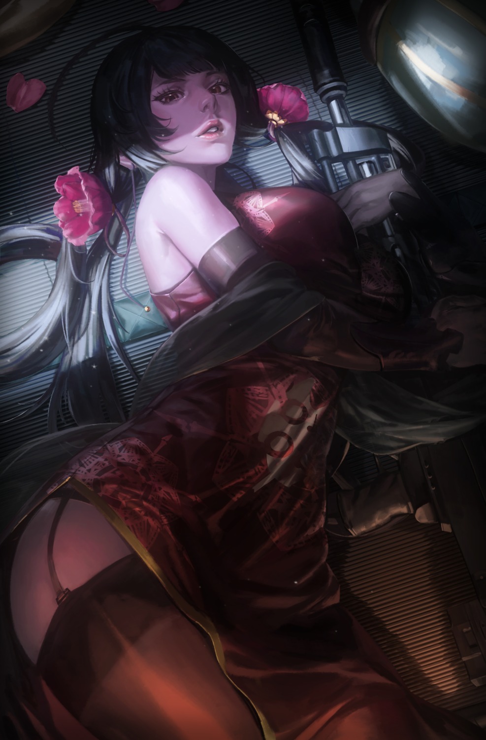 chinadress, dsr-50_(girls_frontline), girls_frontline, gun, stockings, thighhighs, uronte