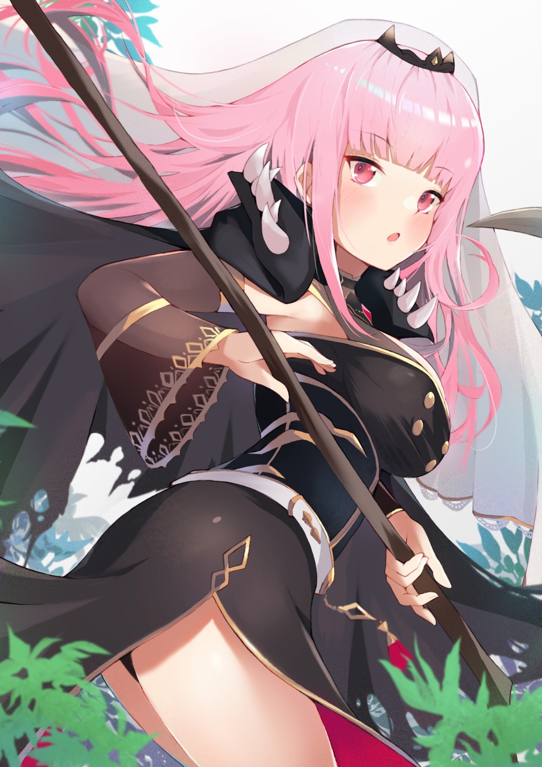 hololive, hololive_english, kobi_(piliheros2000), mori_calliope, pantsu, skirt_lift, weapon