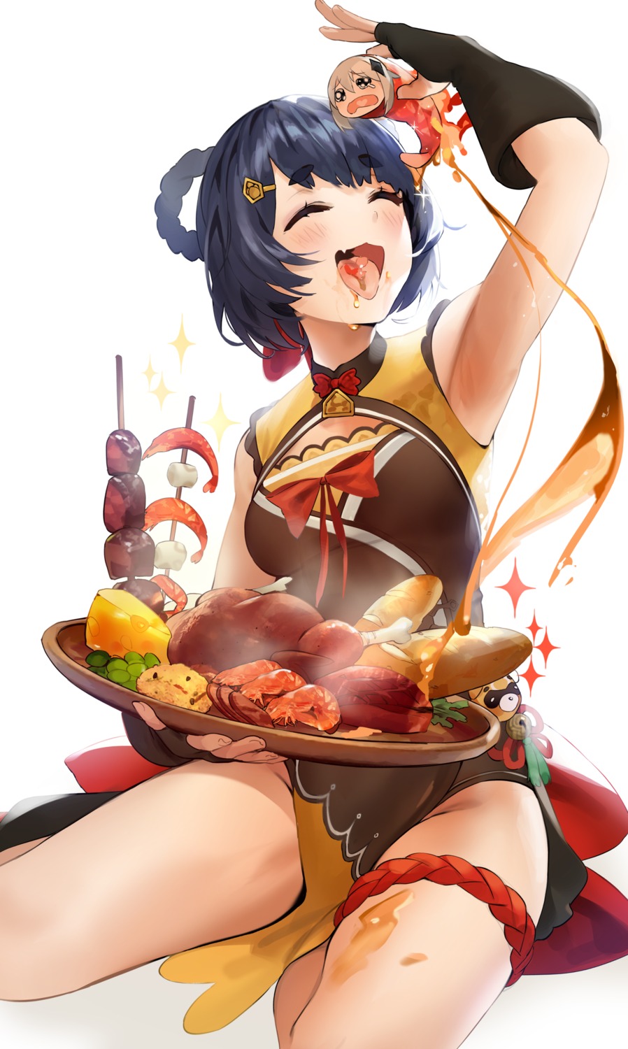 asian_clothes, cream, garter, genshin_impact, paimon, uthy, xiangling