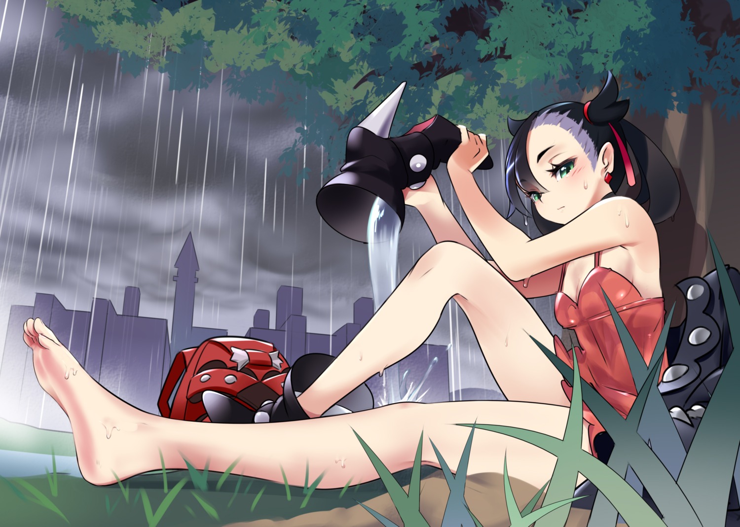 dress, feet, mary_(pokemon), no_bra, pokemon, pokemon_swsh, skirt_lift, tm_(hanamakisan)