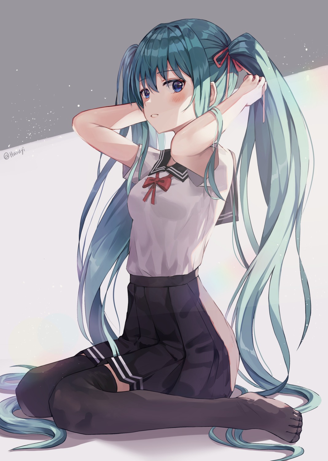 harui_(huruyi_817), hatsune_miku, seifuku, thighhighs, vocaloid