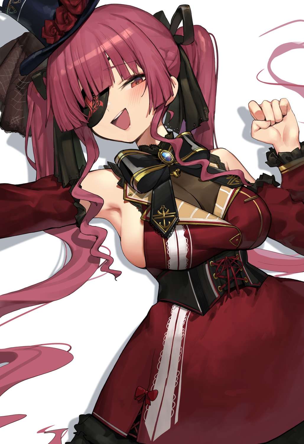 eyepatch, hololive, houshou_marine, lolita_fashion, no_bra, romana