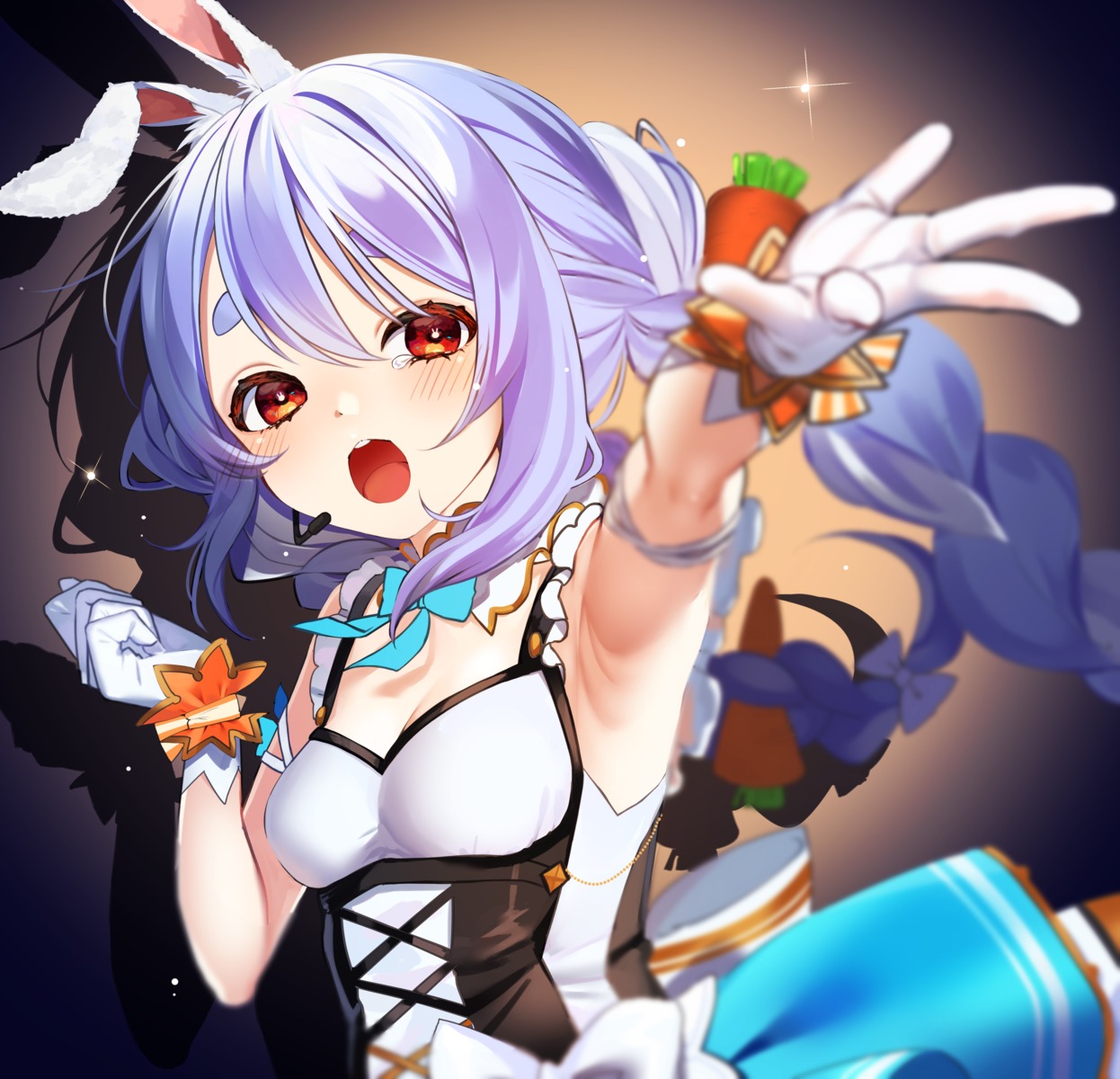 animal_ears, bunny_ears, cleavage, hololive, skirt_lift, usada_pekora, uu3cm
