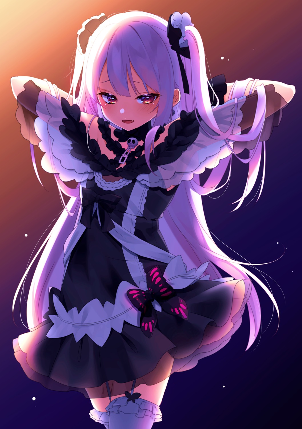 dress, gothic_lolita, hololive, lolita_fashion, see_through, skirt_lift, stockings, thighhighs, uruha_rushia, uu3cm