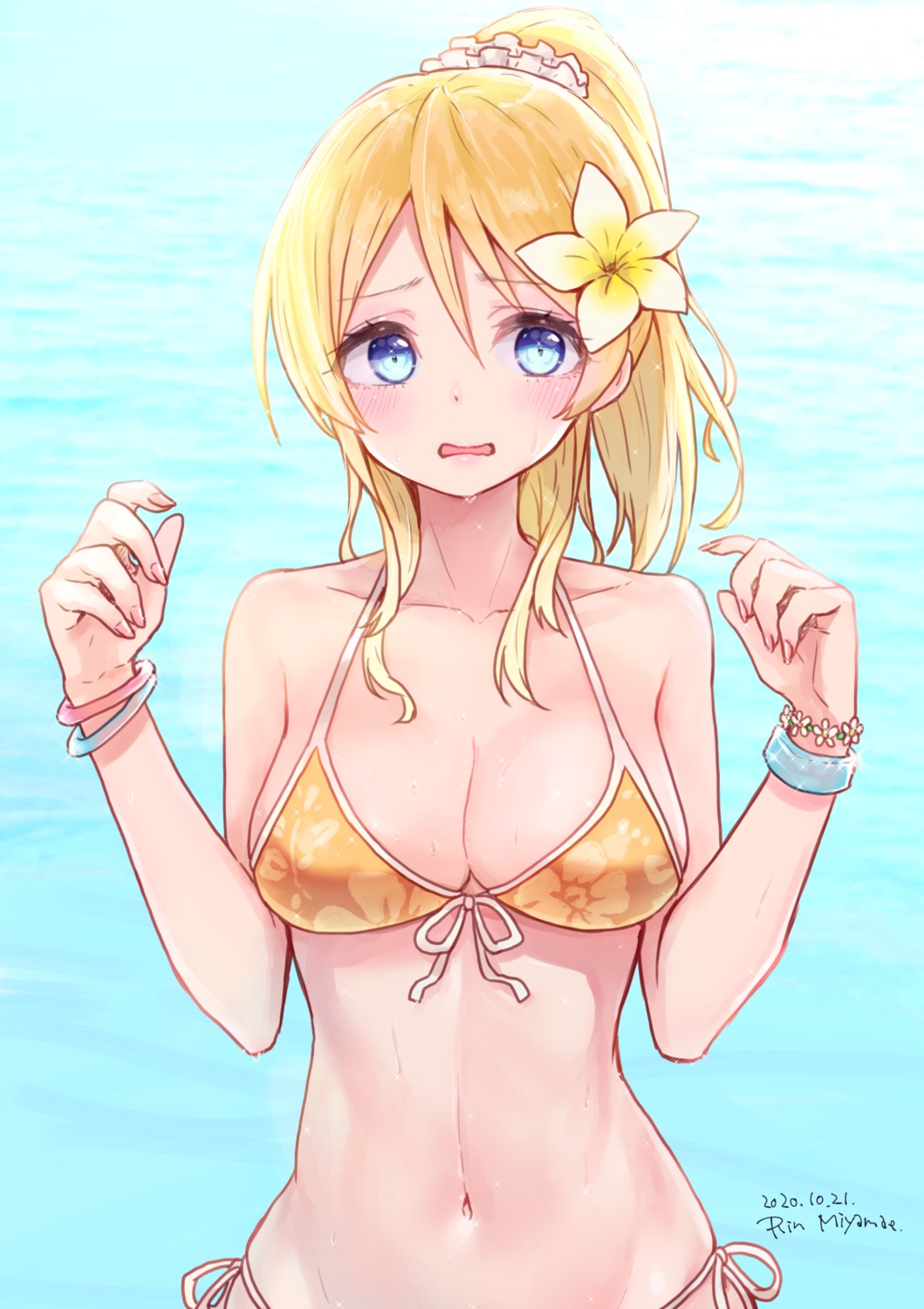 ayase_eli, bikini, cleavage, love_live!, love_live!_(series), miyamae_porin, swimsuits, wet