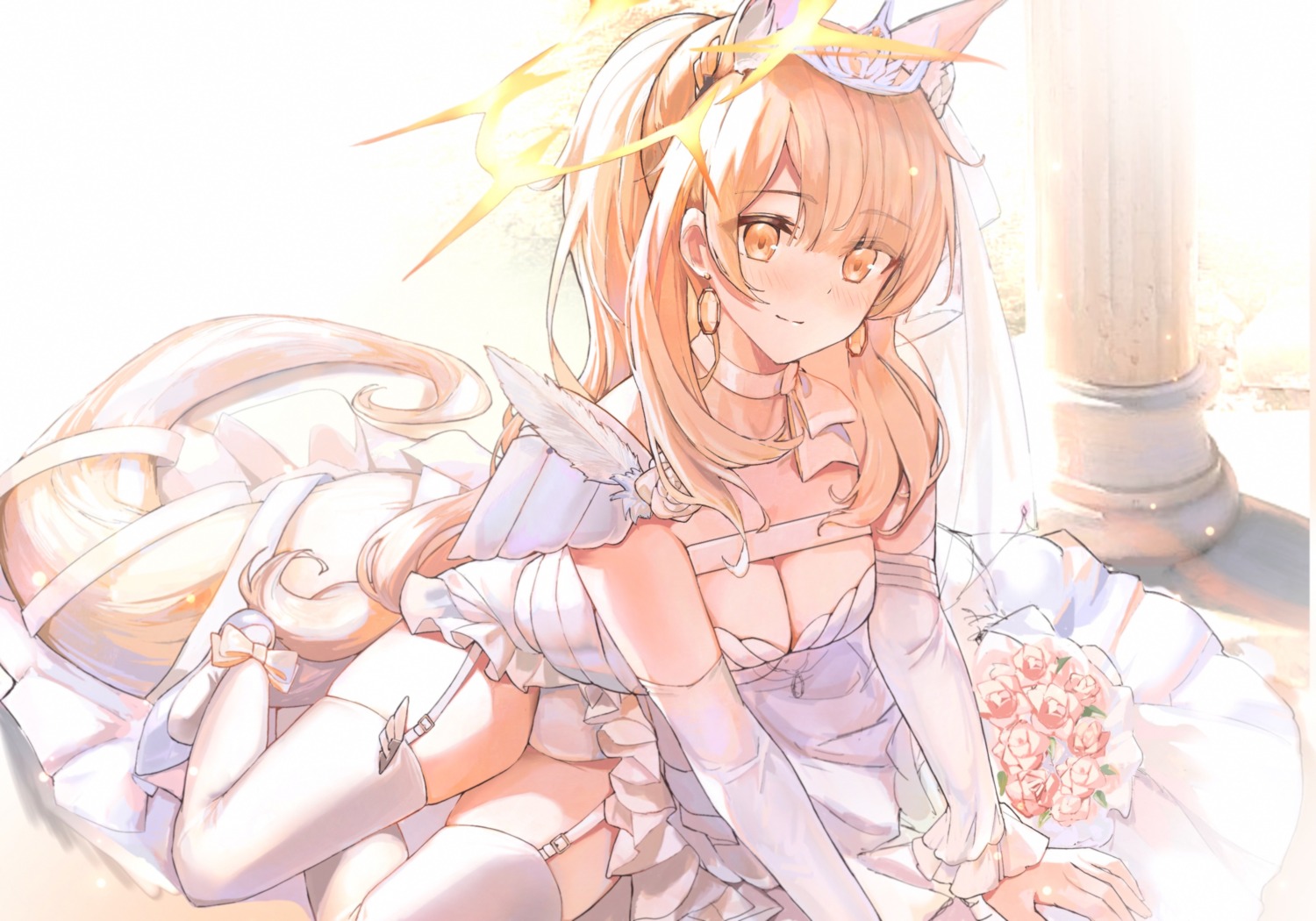 animal_ears, arknights, dress, jpeg_artifacts, lims_(neko2lims), pantsu, skirt_lift, stockings