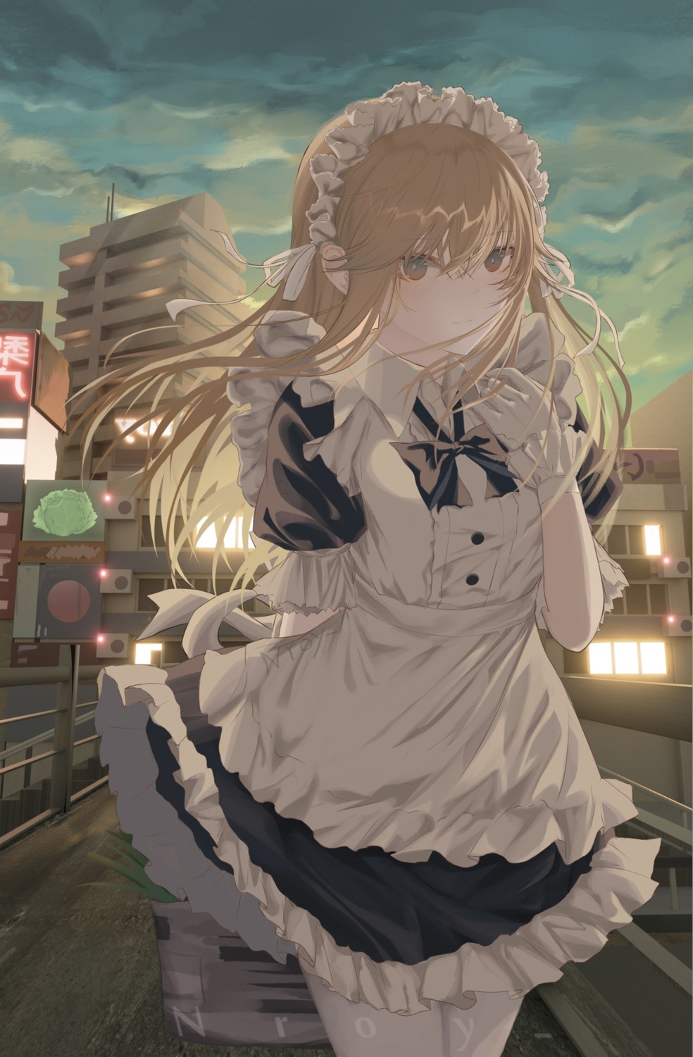 maid, nroy-, pantyhose, skirt_lift