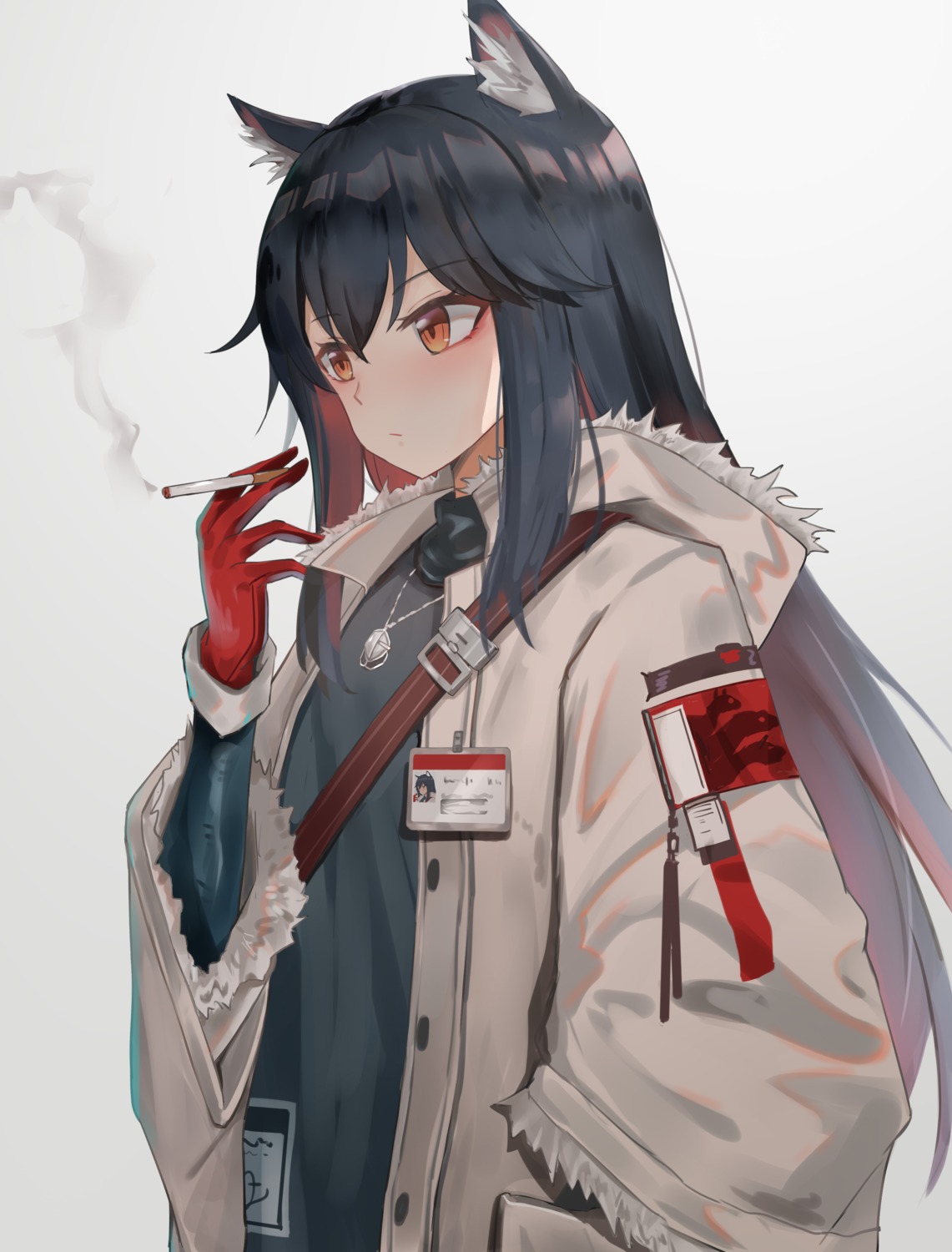 animal_ears, arknights, inumimi, koi0806, smoking, texas_(arknights)