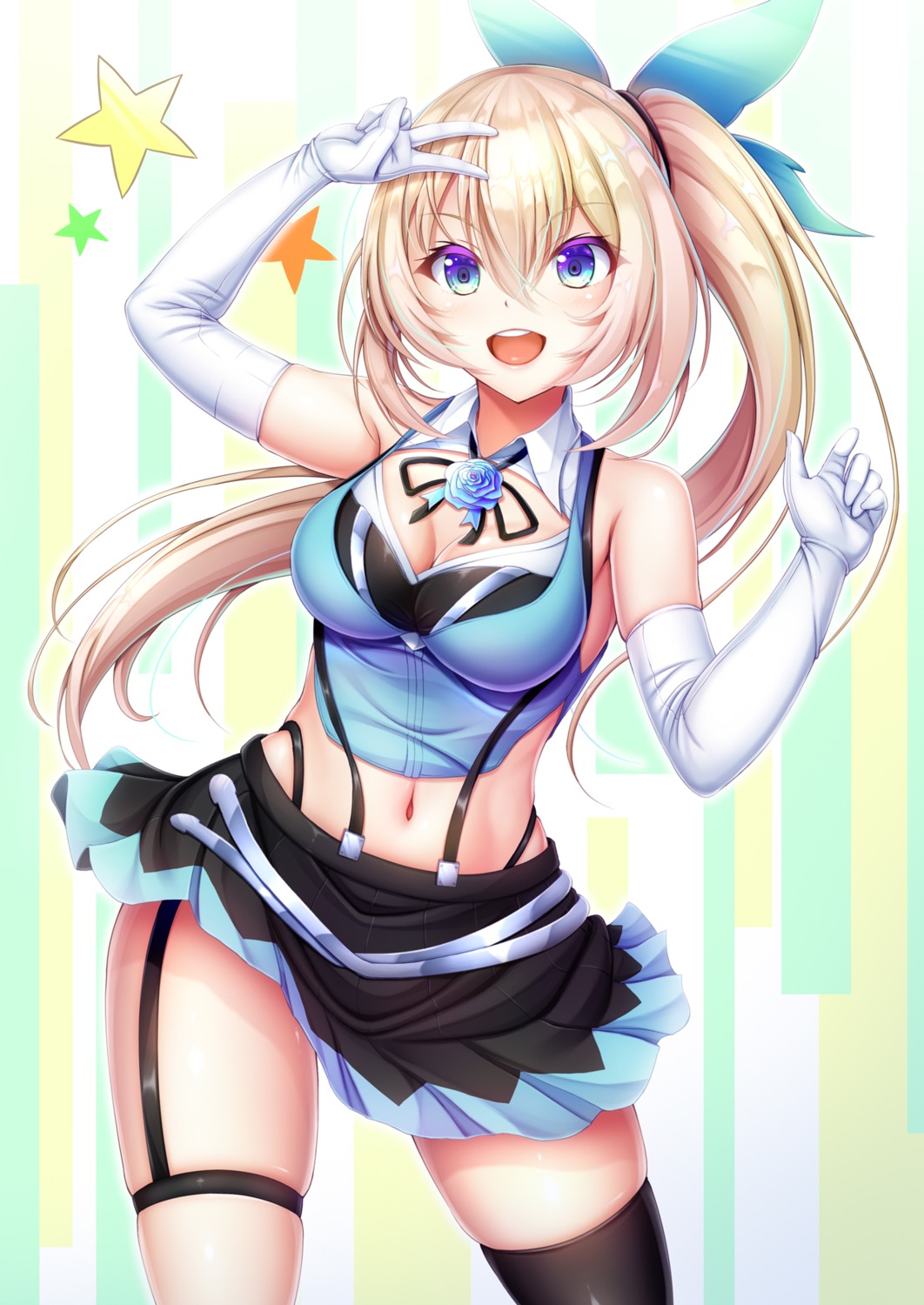 cleavage, garter, hiro_(725611), mirai_akari, mirai_akari_project, skirt_lift, thighhighs