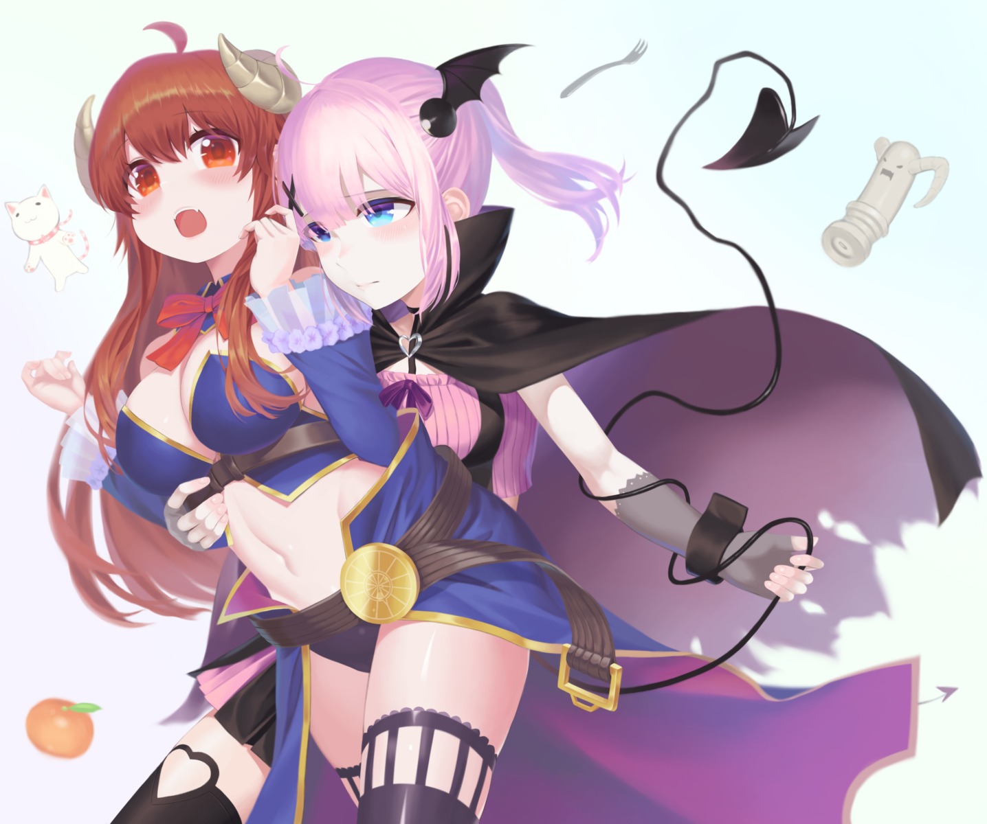 chiyoda_momo, cleavage, horns, machikado_mazoku, no_bra, pantsu, pump_(iklee321), tail