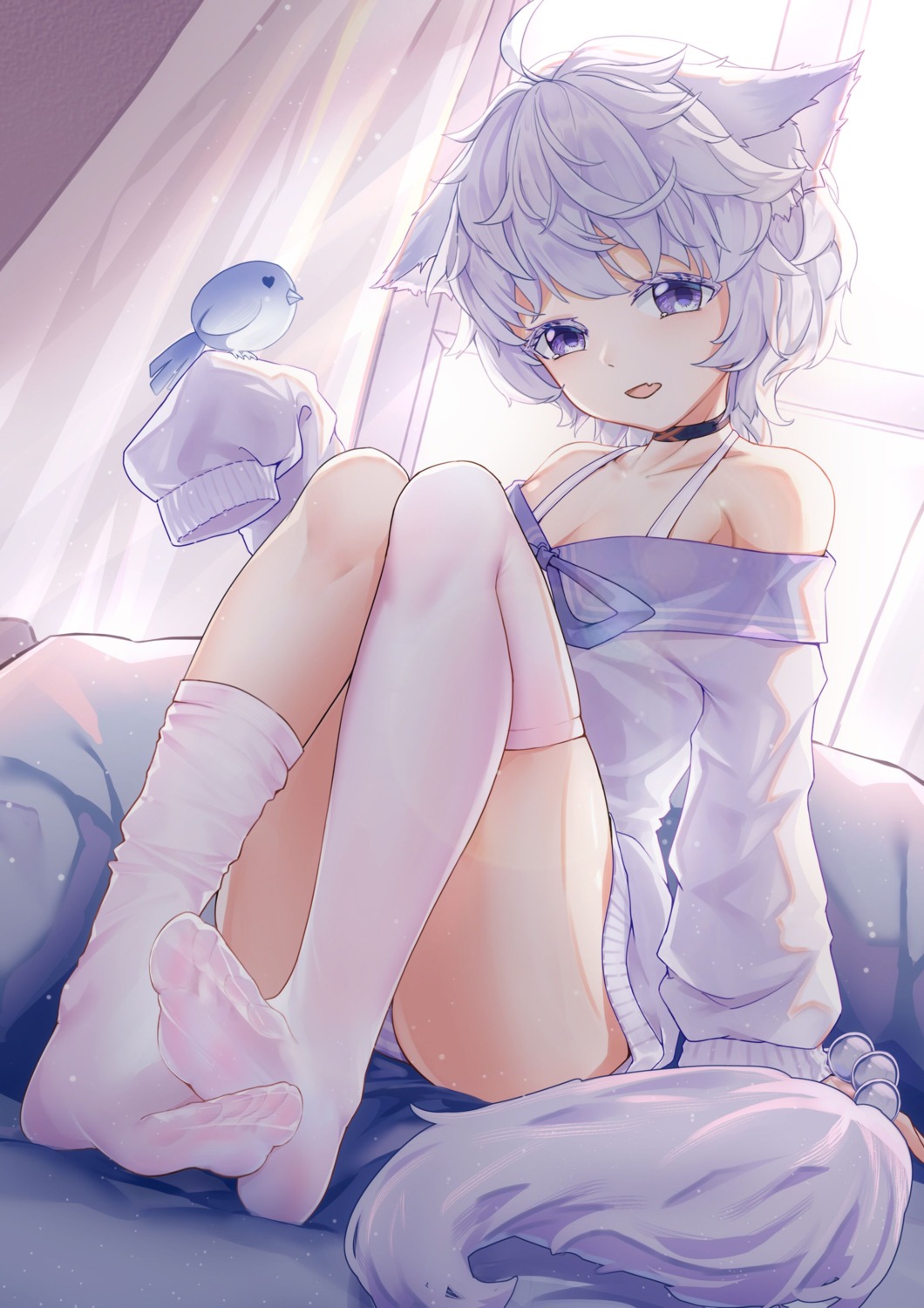 animal_ears, feet, pantsu, qianze_chia, shimapan, tail, thighhighs