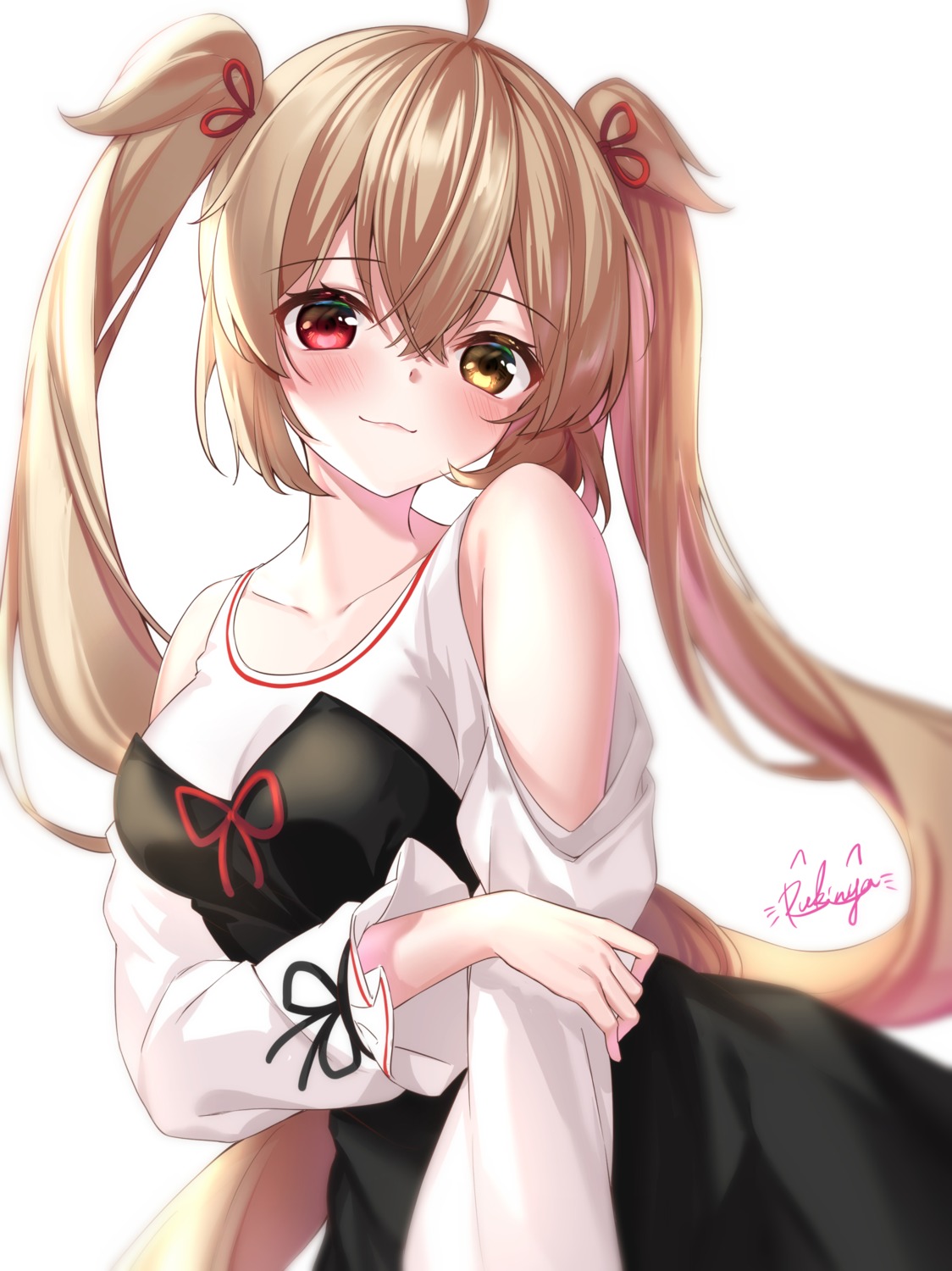 heterochromia, kantai_collection, murasame_(kancolle), rukinya_(nyanko_mogumogu), seifuku