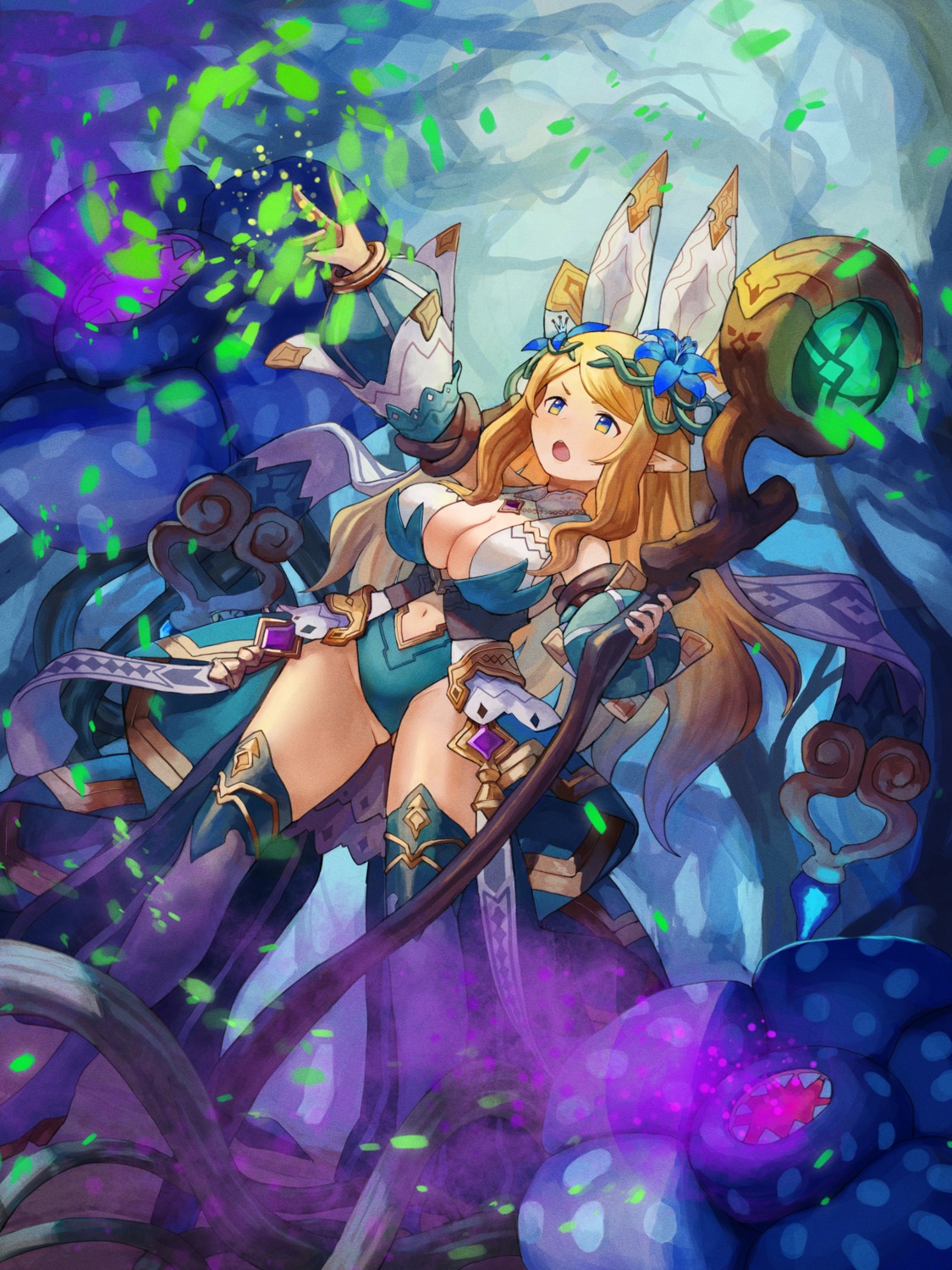 animal_ears, bunny_ears, bunny_girl, cleavage, heels, moutama, no_bra, pointy_ears