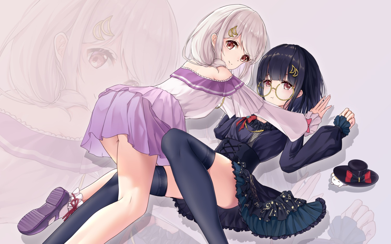 ass, dress, gothic_lolita, lolita_fashion, megane, qianze_chia, skirt_lift, thighhighs