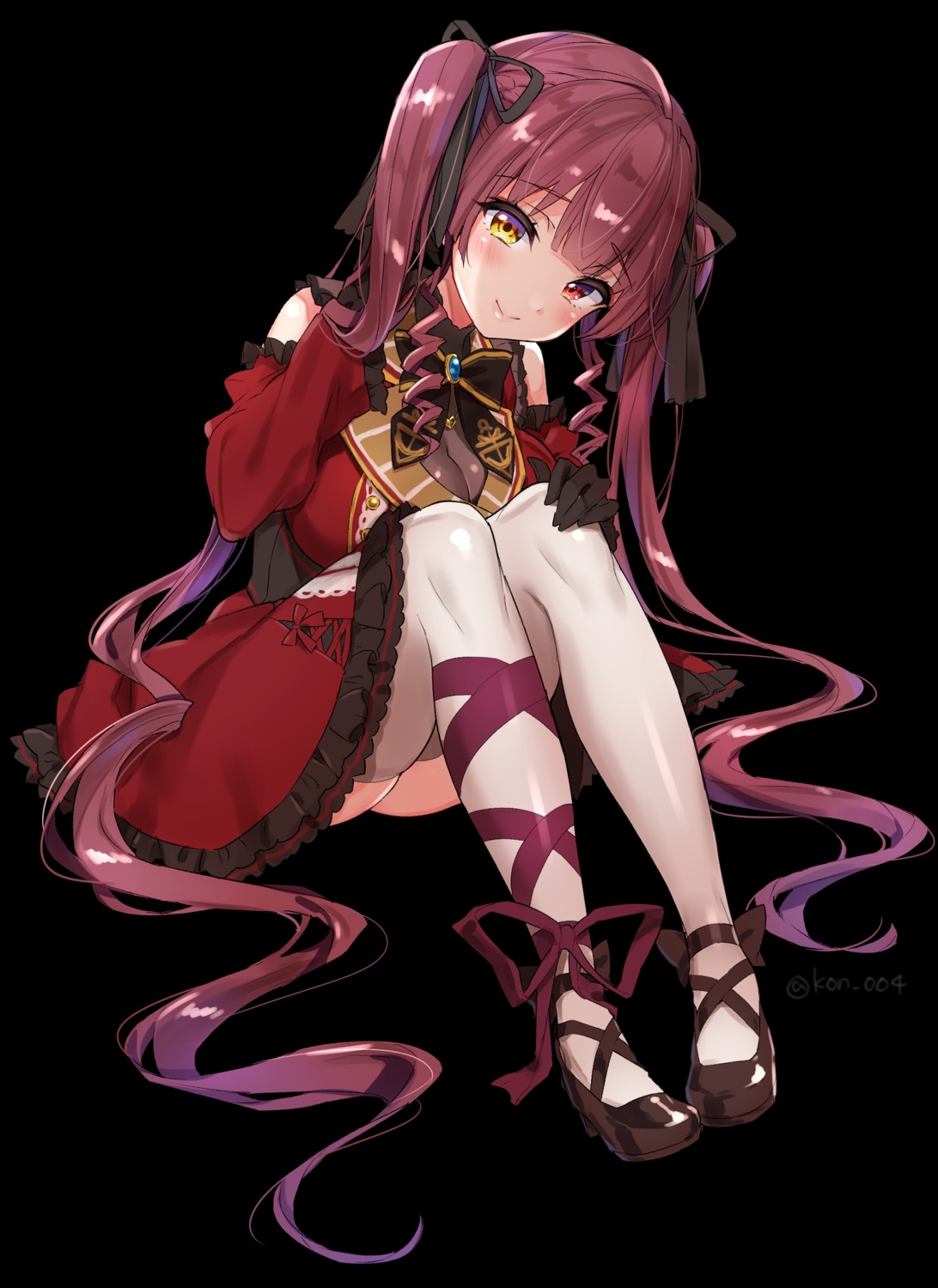 heterochromia, hololive, houshou_marine, morishima_kon, skirt_lift, thighhighs