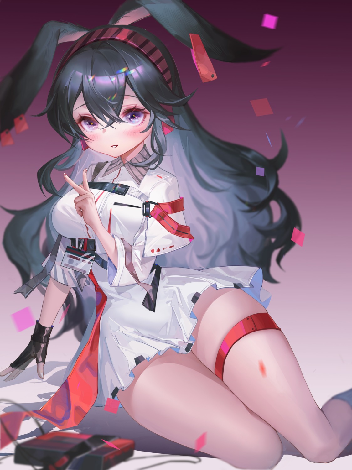 animal_ears, april_(arknights), arknights, bunny_ears, dress, garter, tuzhate
