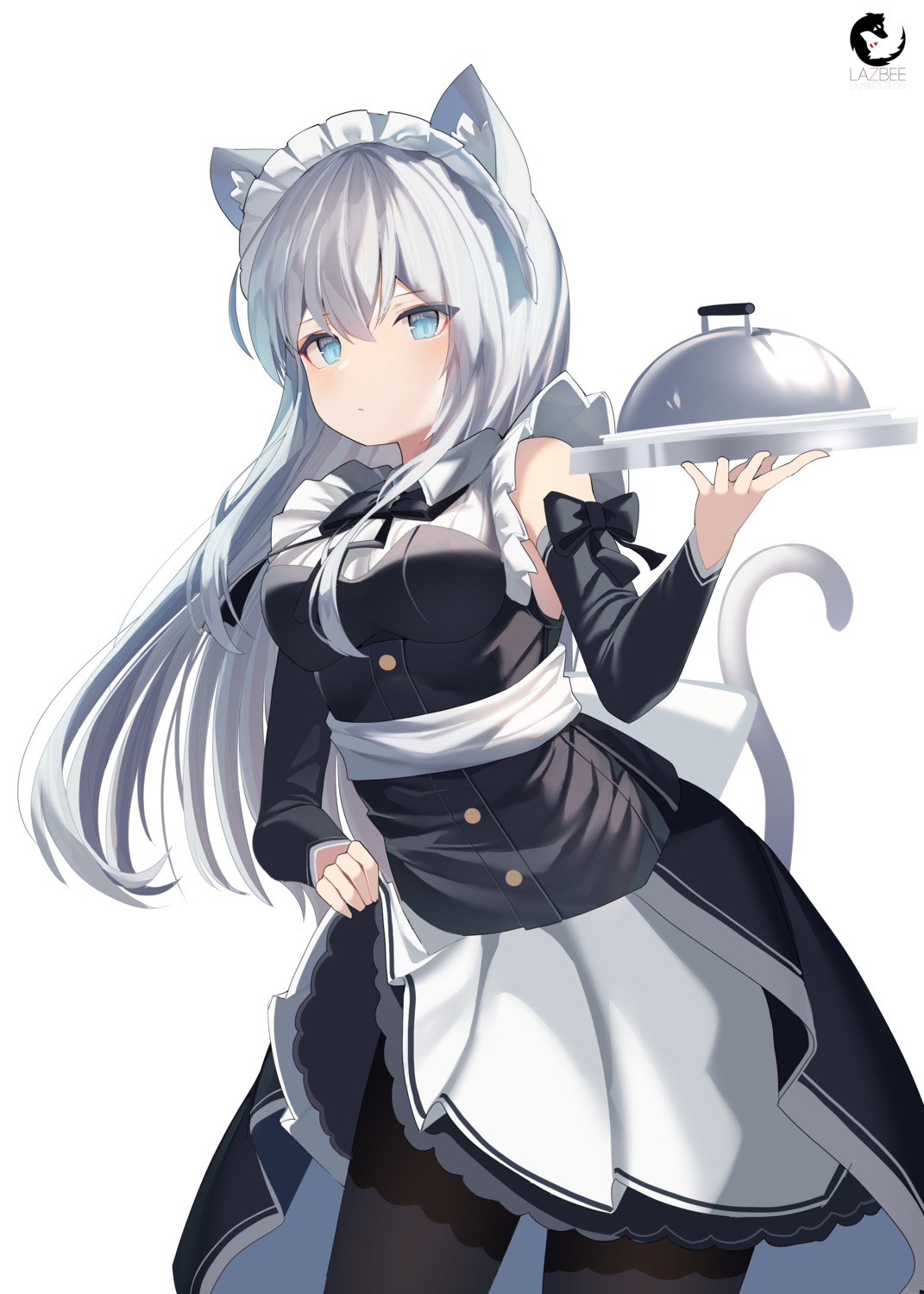 animal_ears, lazbee, maid, nekomimi, pantyhose, skirt_lift, tail