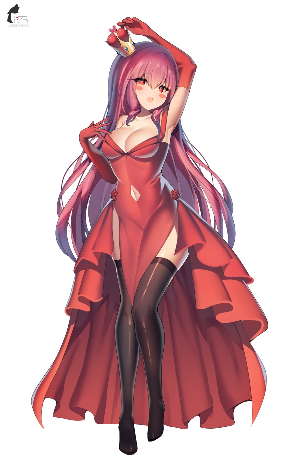 dress, lazbee, no_bra, thighhighs
