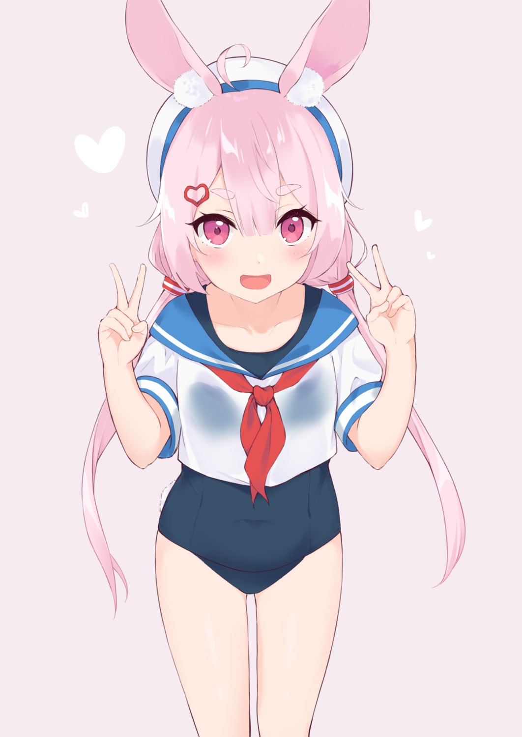 animal_ears, bunny_ears, mirai_(mirai76_), school_swimsuit, seifuku, swimsuits