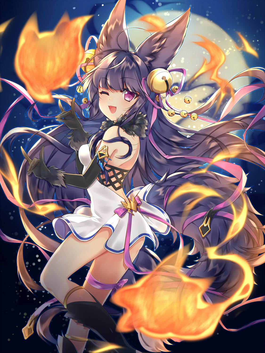 animal_ears, dress, granblue_fantasy, jpeg_artifacts, leeannpippisum, no_bra, skirt_lift, tail