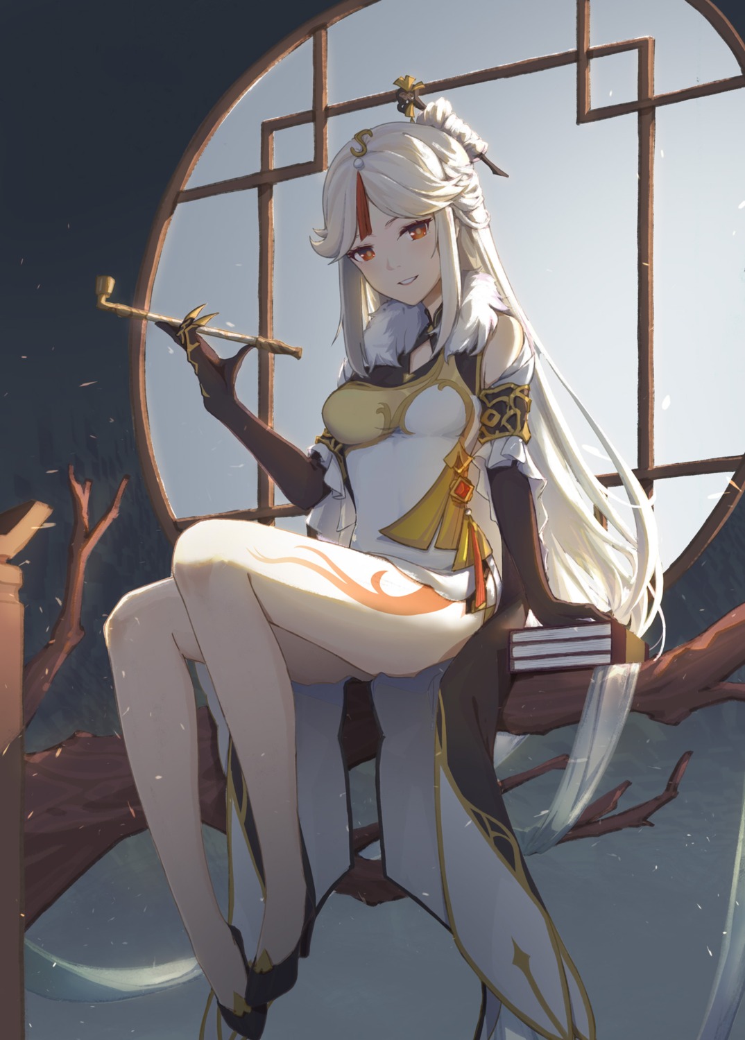 chinadress, genshin_impact, heels, jishou_kusaboukun, ningguang, skirt_lift, tattoo