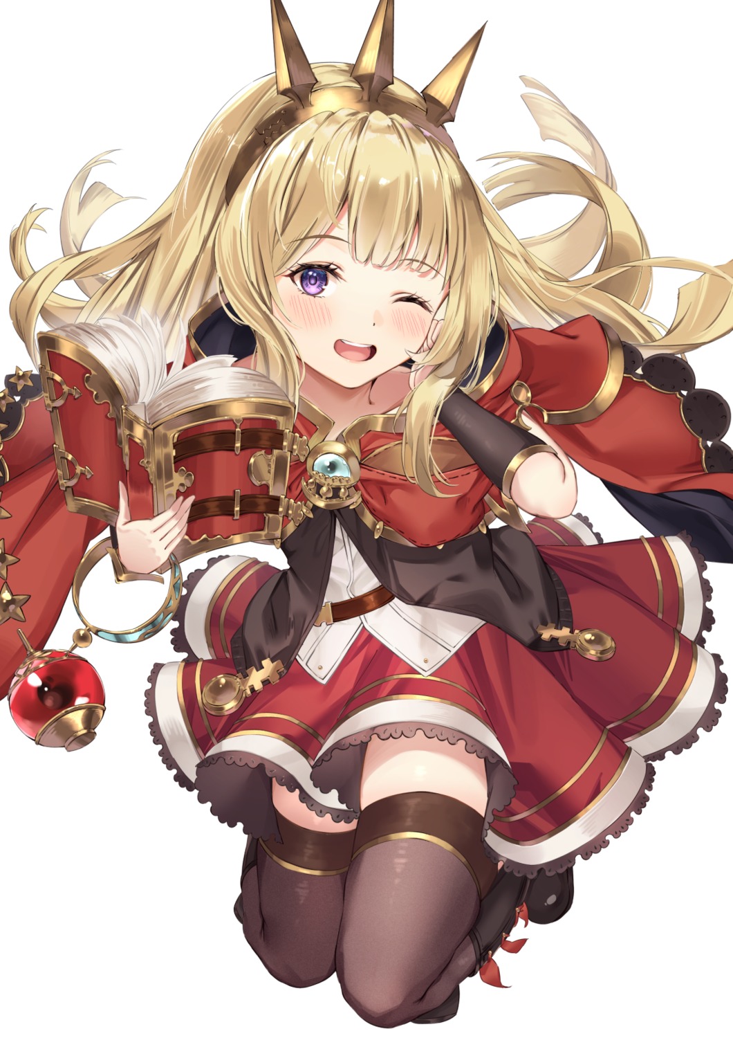 cagliostro_(granblue_fantasy), dress, garter, granblue_fantasy, sg_(satoumogumogu), skirt_lift, thighhighs