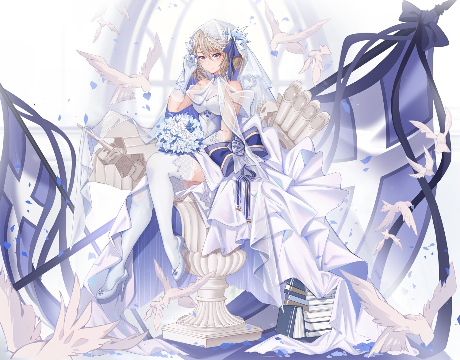 333_(pixiv8601259), azur_lane, dress, heels, jpeg_artifacts, see_through, skirt_lift, thighhighs, wedding_dress, z23_(azur_lane)