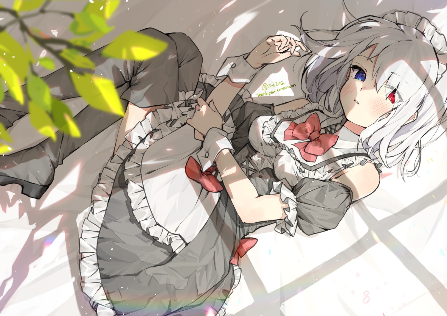 heels, heterochromia, idenshi_kumikae_(kabe_choron), maid, skirt_lift, thighhighs