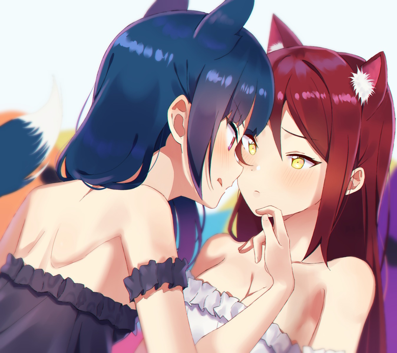 animal_ears, love_live!_(series), love_live!_sunshine!!, no_bra, sakurauchi_riko, sellel, tail, tsushima_yoshiko, yuri