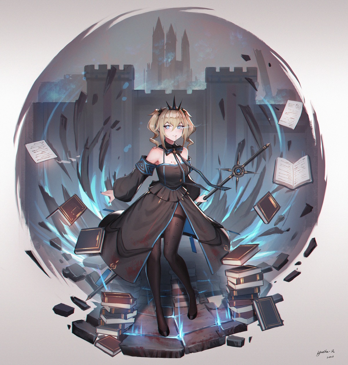 barbara_(genshin_impact), dress, genshin_impact, pantyhose, weapon, yurichtofen