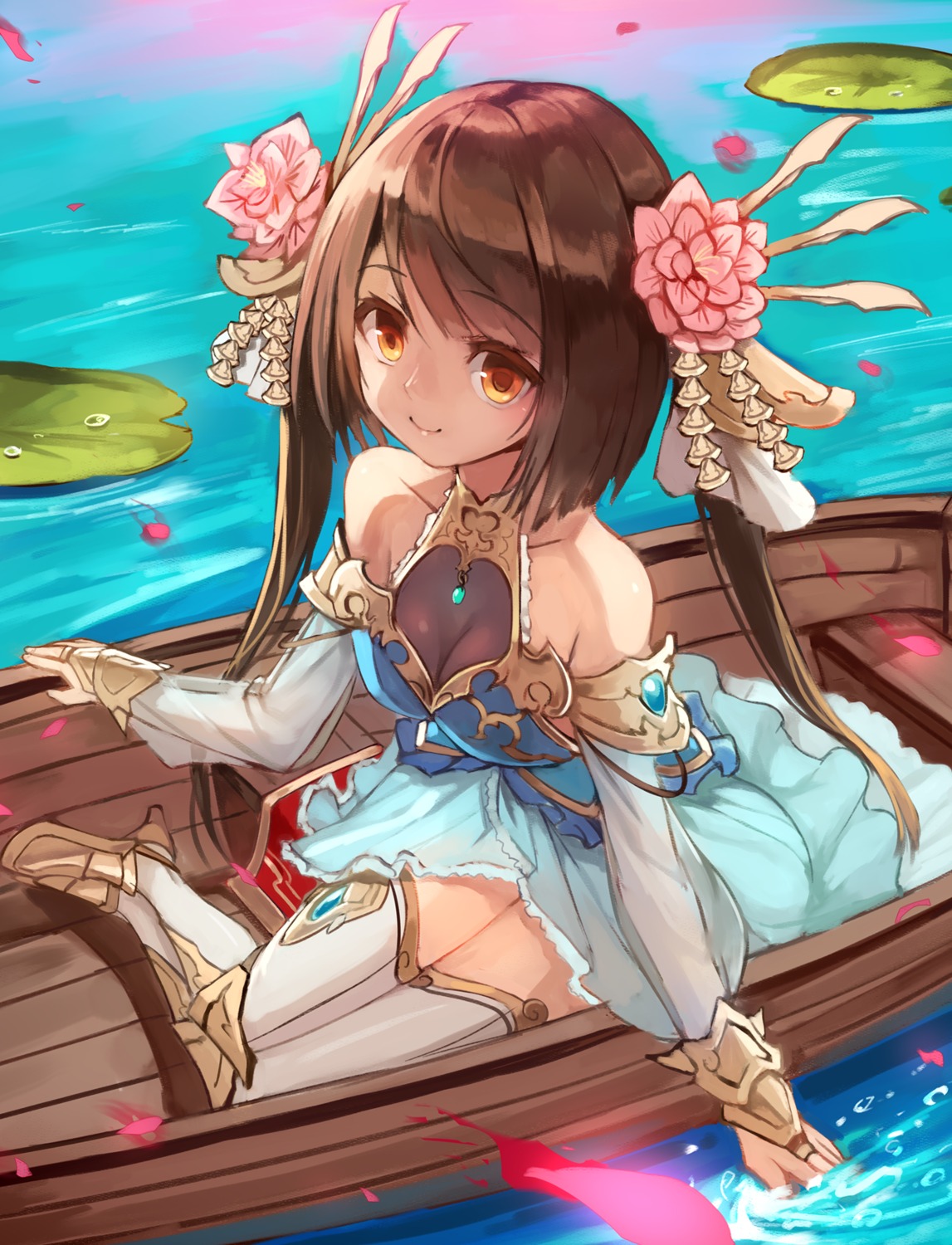 armor, asian_clothes, heels, see_through, sue_(bg-bros), thighhighs, wet