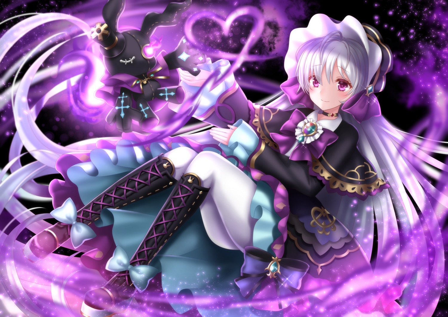 king's_raid, lavril_(king's_raid), lolita_fashion, pantyhose, skirt_lift, yuzushiro
