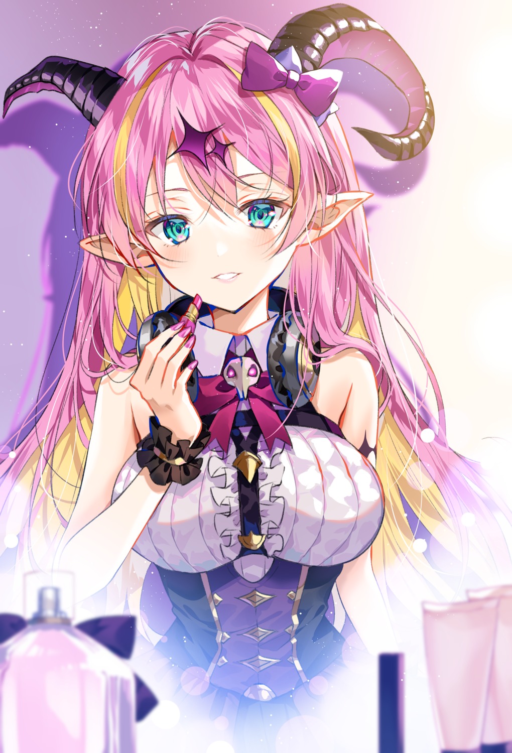 headphones, hololive, horns, mano_aloe, myusha, pointy_ears, tattoo