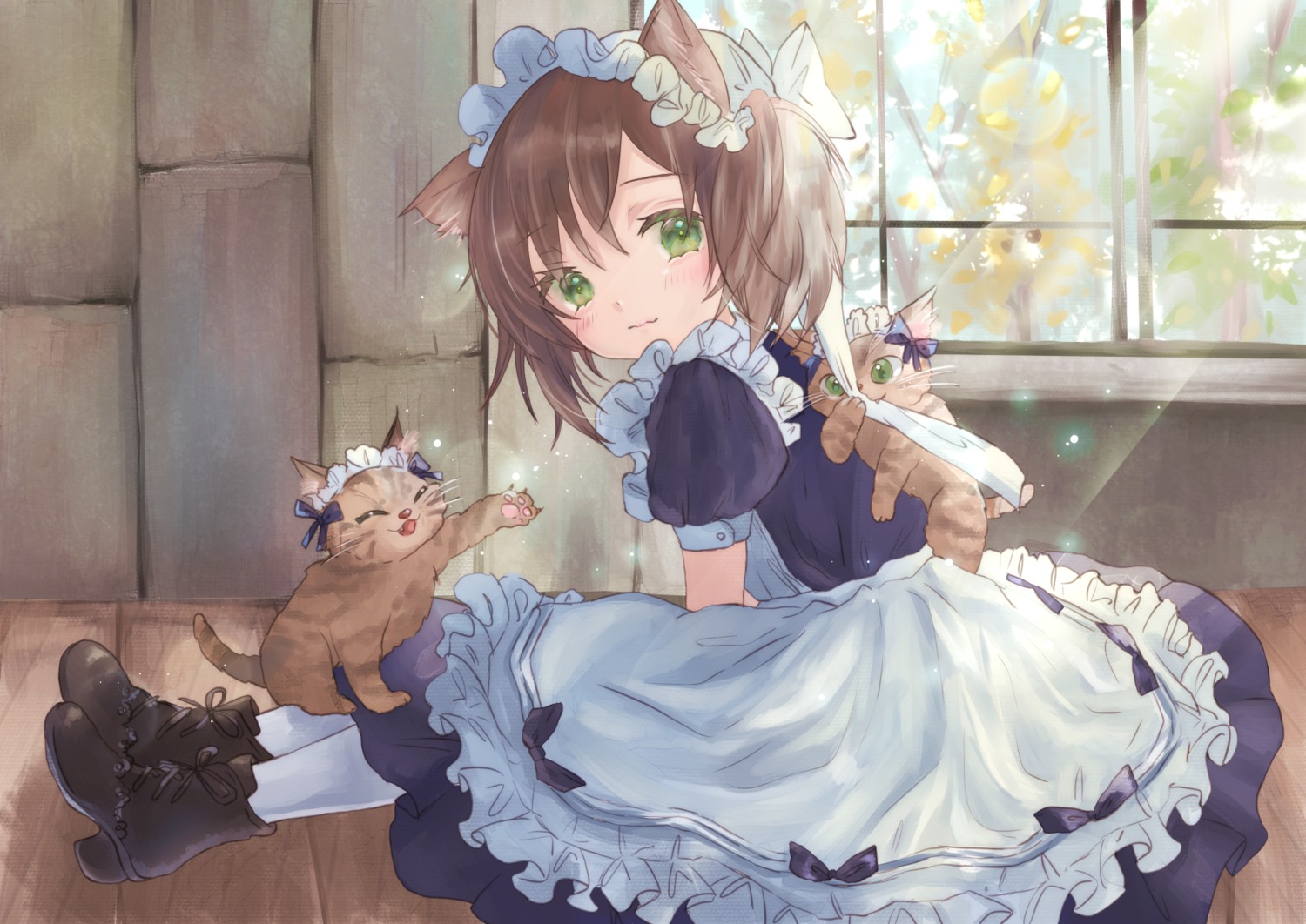 animal_ears, bunapi_(bunapii), heels, maid, neko, nekomimi, pantyhose