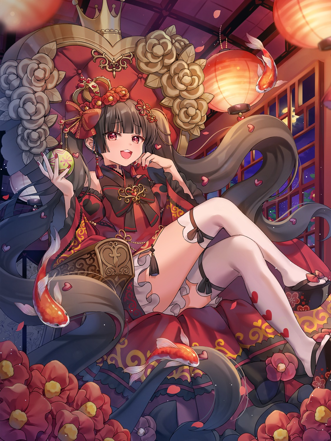 alice_in_wonderland, asian_clothes, chyoling, queen_of_hearts, skirt_lift, thighhighs