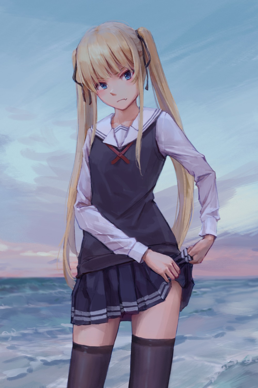 saenai_heroine_no_sodatekata, sawamura_spencer_eriri, seifuku, skirt_lift, sweater, thighhighs, viscum