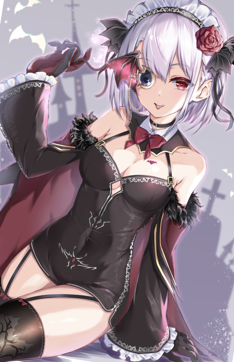 cleavage, dress, eyepatch, fuchi_(0616tk), izumi_kanagi, magia_record:_mahou_shoujo_madoka_magica_gaiden, mahou_shoujo_madoka_magica, maid