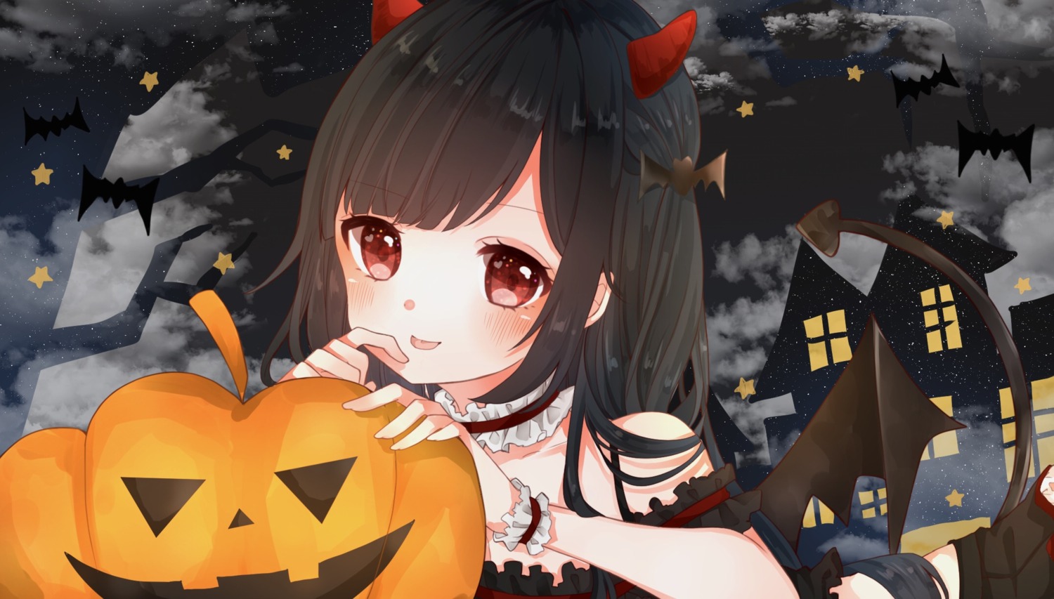 halloween, horns, llatteowo, tail, wings